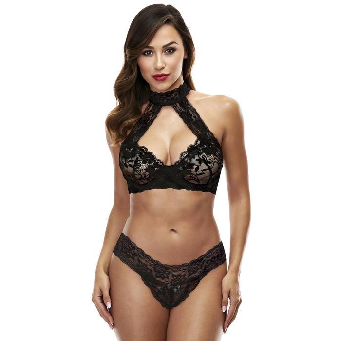 Baci Lingerie Black Lace Collared Bra Set - Baci Lingerie