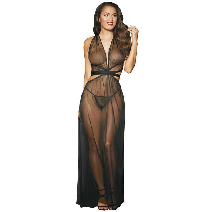 Dreamgirl Long Sheer Gown with Cut-Outs - Dreamgirl Lingerie