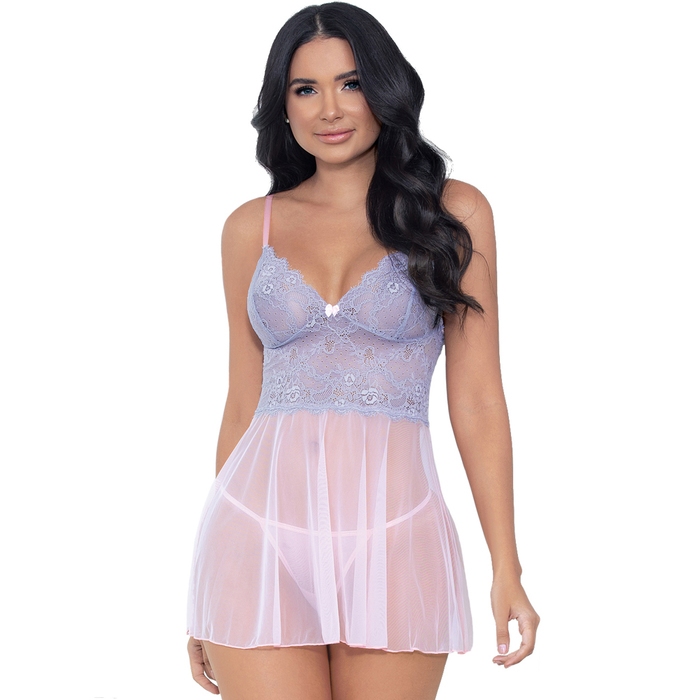 Escante Pink Lace and Mesh Babydoll Set - Escante