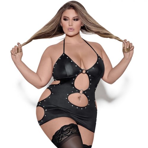 Exposed Lust Plus Size Selene Fetish Wet Look Dress Set - Exposed