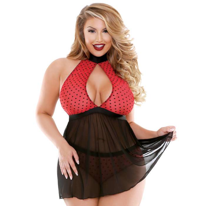 Fantasy Curve Plus Size Halterneck Keyhole Front Babydoll Set - Fantasy Lingerie