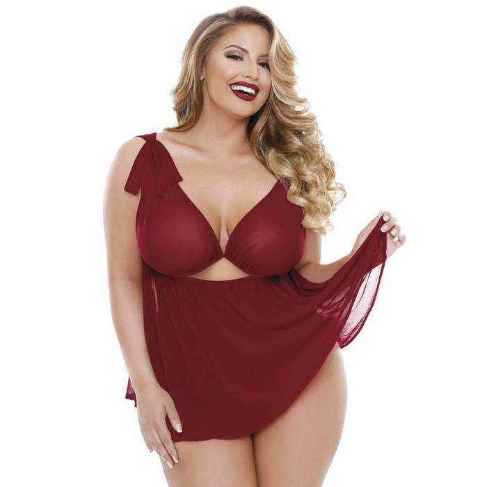 Fantasy Curve Plus Size Red Cut Out Babydoll Set - Fantasy Lingerie