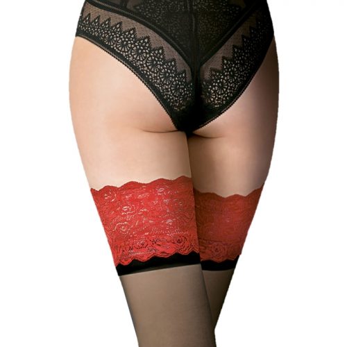 Gabriella Sheer Black Hold-Ups with Red Lace Tops - Gabriella