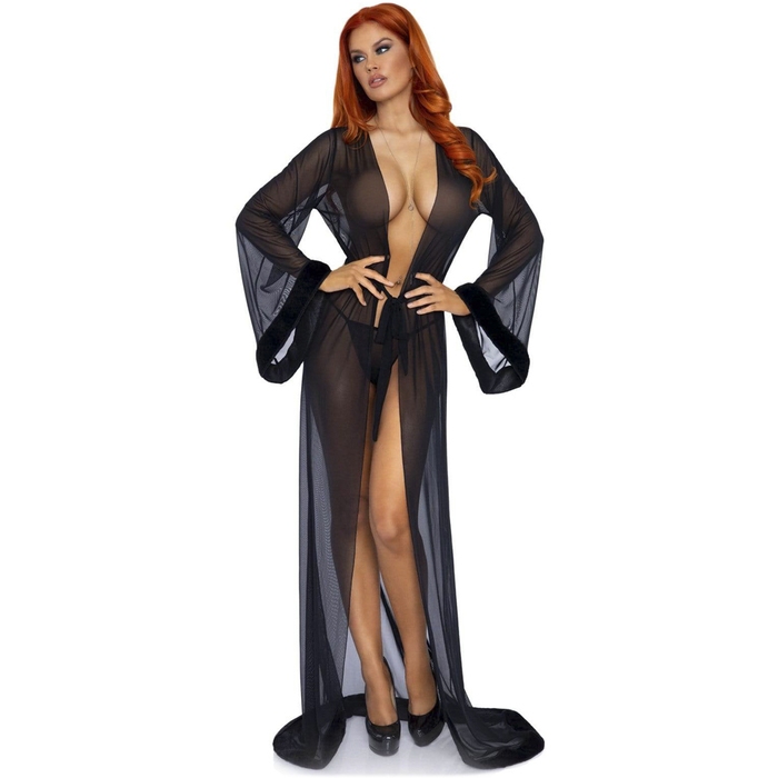 Leg Avenue Black Faux Fur Trim Robe Set - Leg Avenue