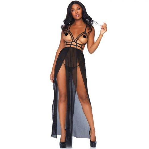 Leg Avenue Black Open-Cup Cage Gown Set - Leg Avenue