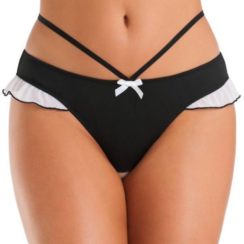 Lovehoney Black French Maid Strappy Thong - Lovehoney Fantasy