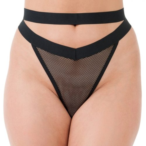 Lovehoney Black High-Waisted Cut-Out Fishnet Thong - Lovehoney Lingerie