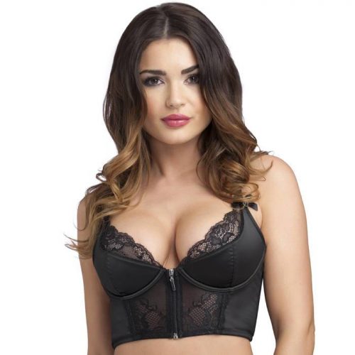 Lovehoney Front-Fastening Black Satin Longline Bra - Lovehoney Lingerie