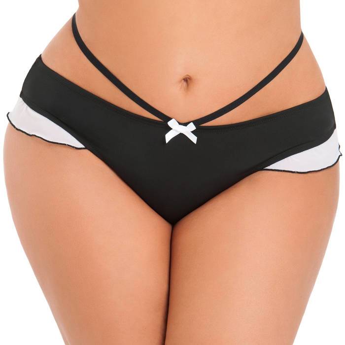 Lovehoney Plus Size Black French Maid Strappy Thong - Lovehoney Fantasy