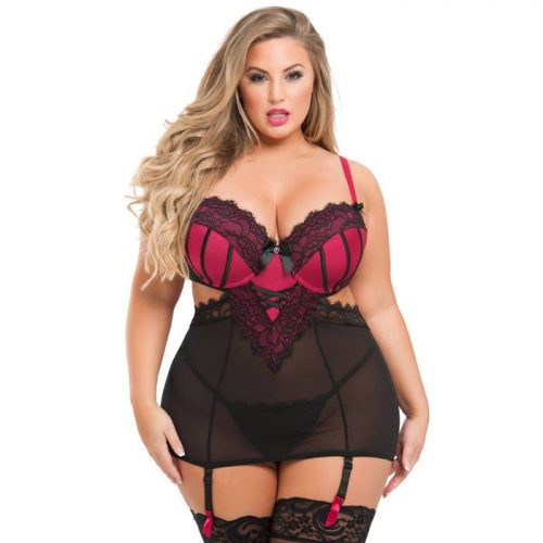 Lovehoney Plus Size Boudoir Belle Cherry Cut-Out Chemise Set - Lovehoney Lingerie