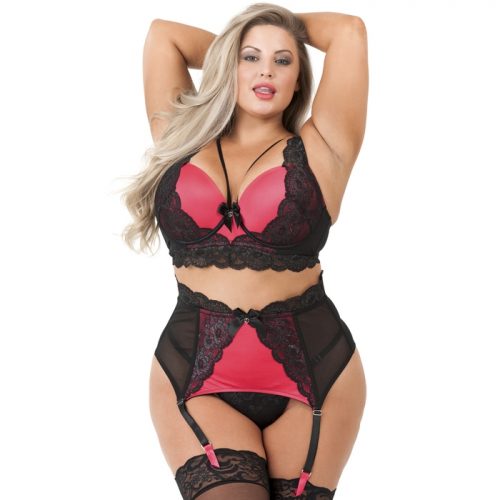 Lovehoney Plus Size Enchanted Red and Black Lace Bra Set - Lovehoney Lingerie