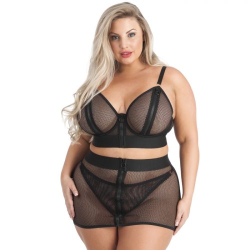 Lovehoney Plus Size Fierce Fishnet Bra and Skirt Set - Lovehoney Lingerie