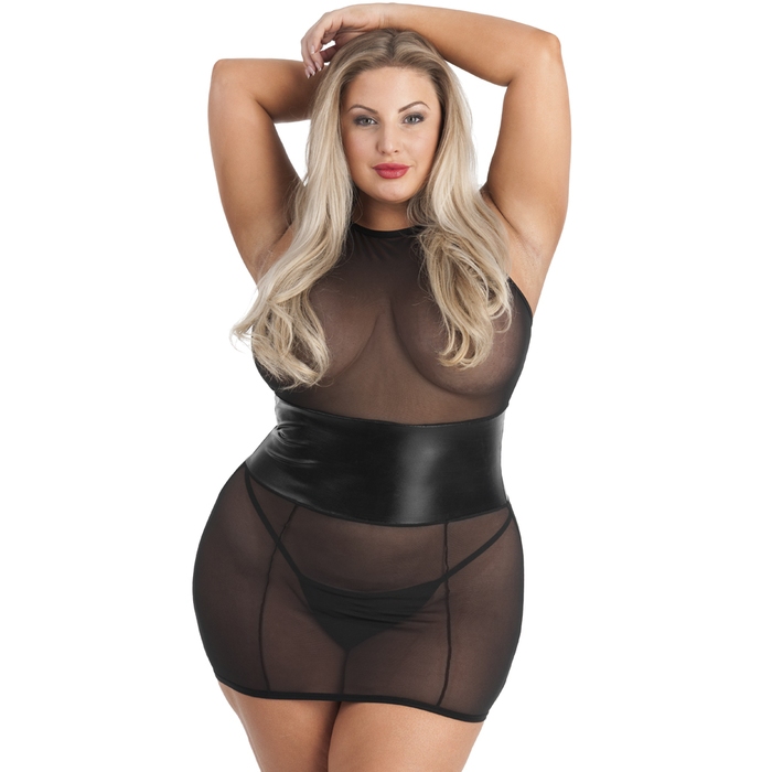 Lovehoney Plus Size Fierce Wet Look and Mesh Dress Set - Lovehoney Lingerie