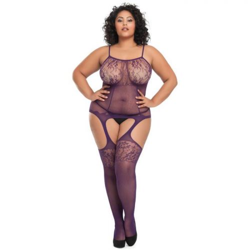 Lovehoney Plus Size Forbidden Fruit Fishnet and Lace Bodystocking - Lovehoney Lingerie