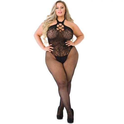 Lovehoney Plus Size French Kiss Fishnet Crotchless Bodystocking - Lovehoney Lingerie