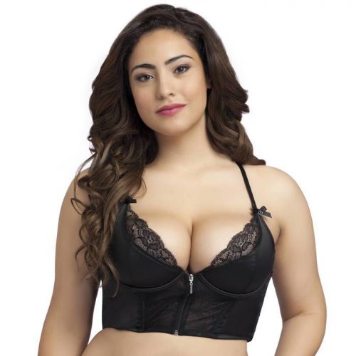 Lovehoney Plus Size Front-Fastening Satin Longline Bra Black - Lovehoney Lingerie