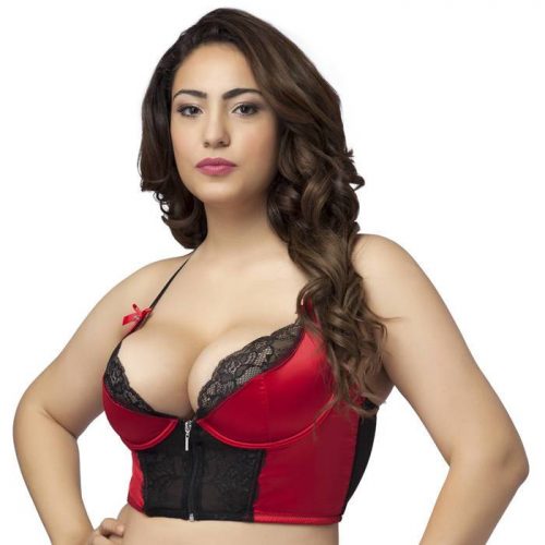 Lovehoney Plus Size Front-Fastening Satin Longline Bra Red - Lovehoney Lingerie