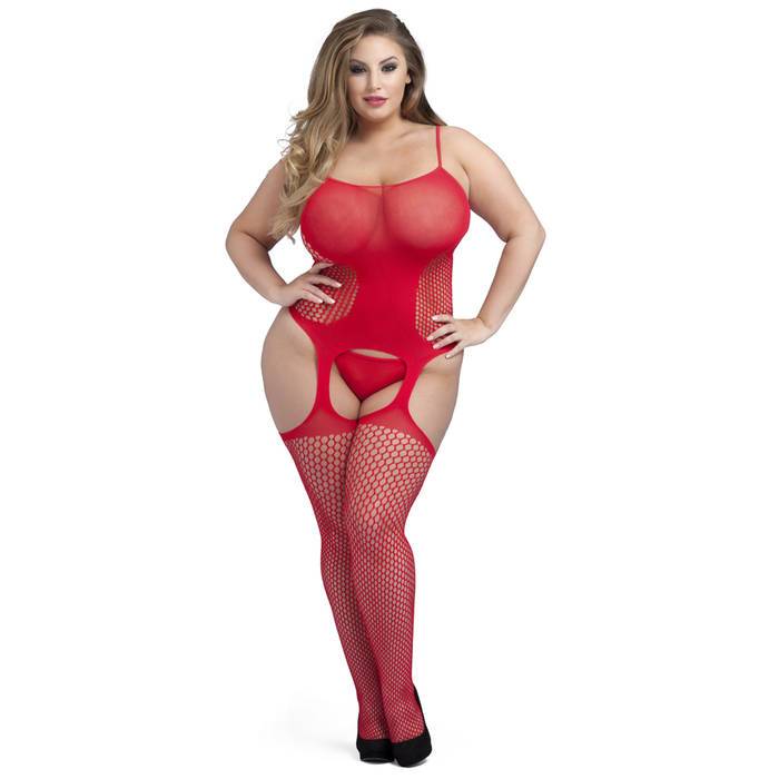 Lovehoney Plus Size Good in Red Hourglass Suspender Bodystocking - Lovehoney Lingerie