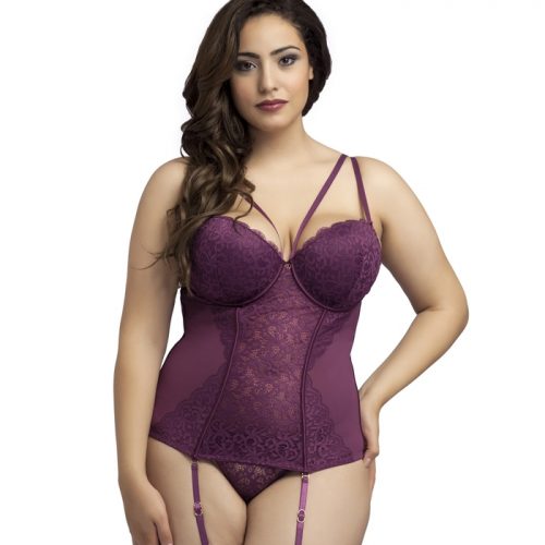 Lovehoney Plus Size Indulge Me Purple Lace Basque Set - Lovehoney Lingerie