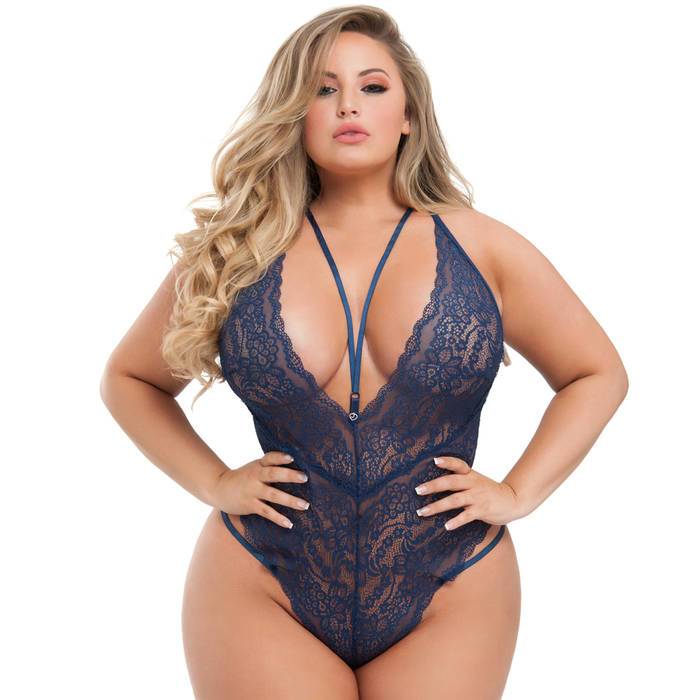 Lovehoney Plus Size Late Night Liaison Blue Crotchless Lace Body - Lovehoney Lingerie