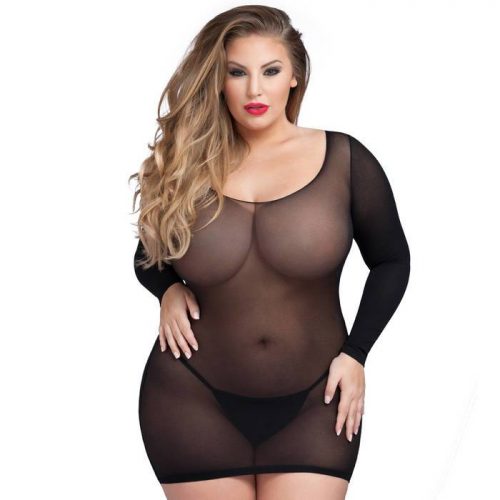 Lovehoney Plus Size Long Sleeve Black Mini Dress - Lovehoney Lingerie