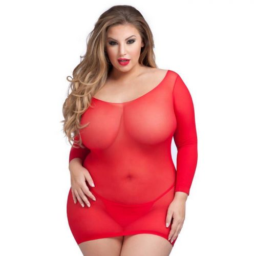 Lovehoney Plus Size Long Sleeve Red Mini Dress - Lovehoney Lingerie