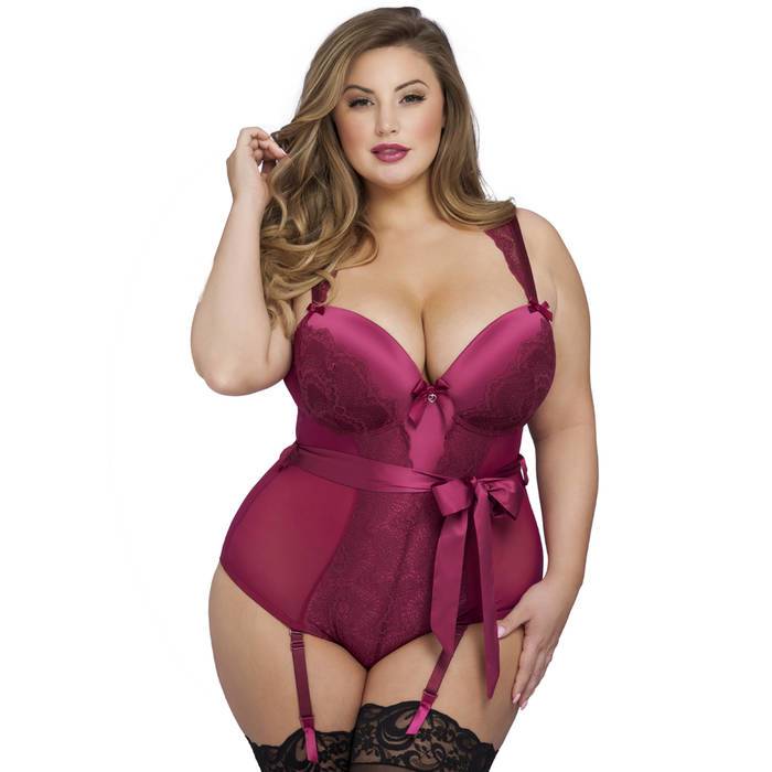 Lovehoney Plus Size Moonlight Wine Crotchless Plunge Body - Lovehoney Lingerie