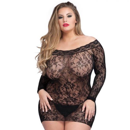 Lovehoney Plus Size Off the Shoulder Lace Mini Dress - Lovehoney Lingerie