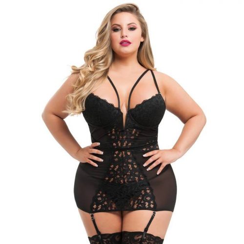 Lovehoney Plus Size Parisienne Black Lace Plunge Chemise - Lovehoney Lingerie