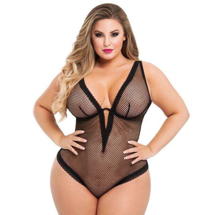 Lovehoney Plus Size Provocatease Black Fishnet Underwired Body - Lovehoney Lingerie