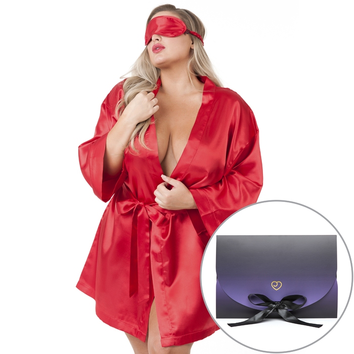 Lovehoney Plus Size Red Satin Robe Gift Set - Lovehoney Lingerie