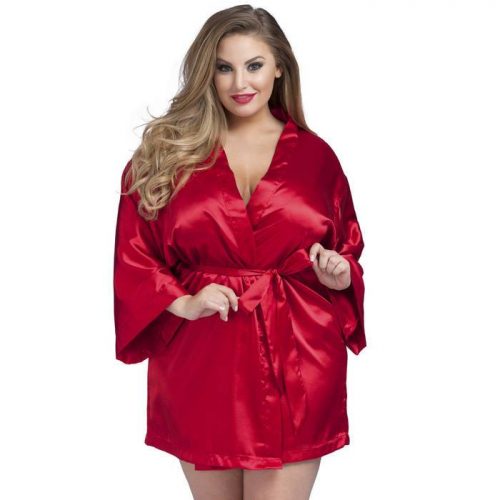 Lovehoney Plus Size Short Red Satin Robe - Lovehoney Lingerie