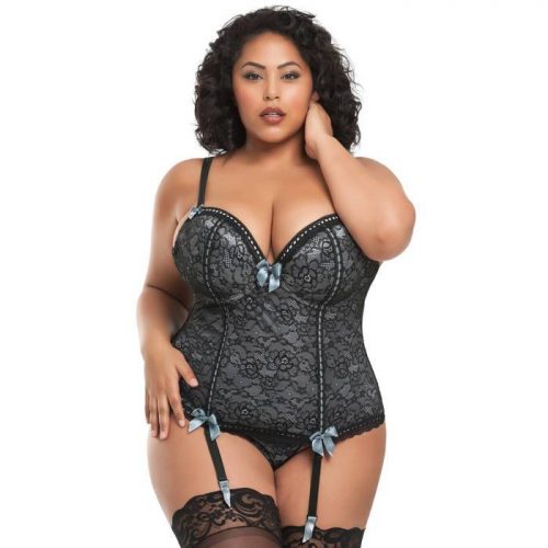 Lovehoney Plus Size Silver Push-Up Basque Set - Lovehoney Lingerie