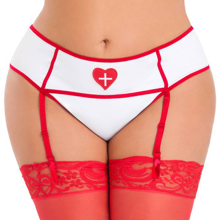 Lovehoney Plus Size White Sexy Nurse Suspender Thong - Lovehoney Fantasy