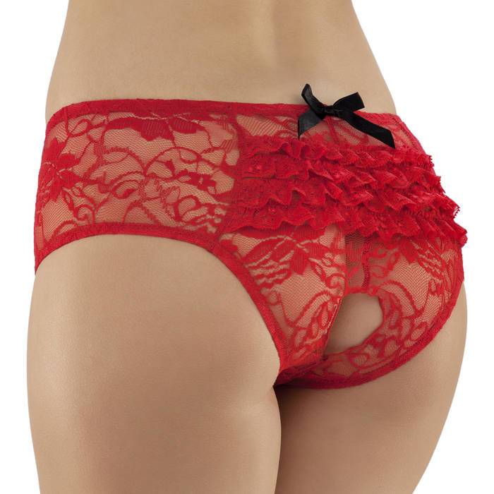 Lovehoney Red Crotchless Lace Ruffle-Back Knickers - Lovehoney Lingerie