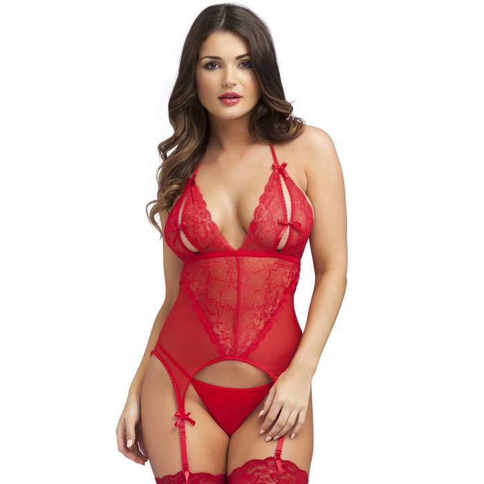 Lovehoney Red Peek-A-Boo Merry Widow Bustier - Lovehoney Lingerie