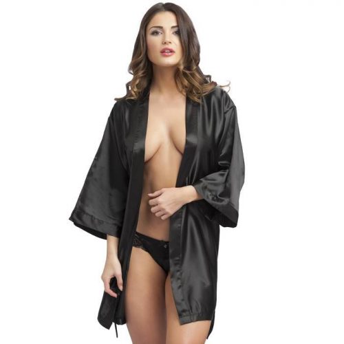 Lovehoney Short Black Satin Robe - Lovehoney Lingerie