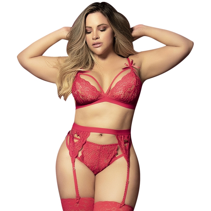 Mapale Plus Size Sweetheart Red Lace Bra Set - Mapale