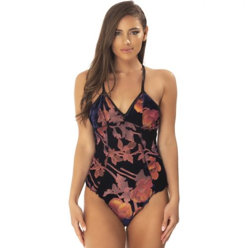 Oh La La Cheri Floral Burnout Velvet and Mesh Body - Oh La La Cheri