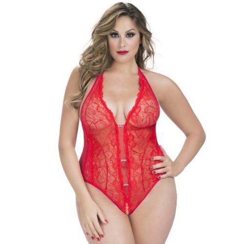 Oh La La Cheri Plus Size Red Crotchless Lace Body - Oh La La Cheri