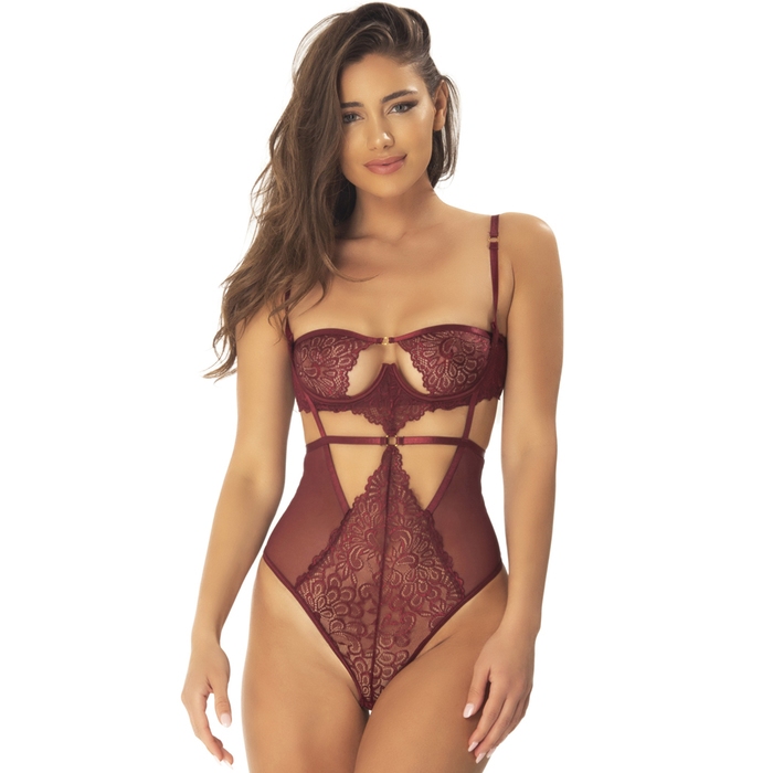 Oh La La Cheri Wine Lace Cut-Out Half Cup Body - Oh La La Cheri