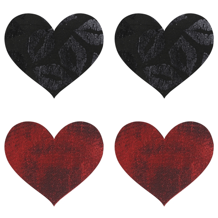 Peekaboos Black and Red Heart Nipple Pasties (2 Pairs) - Nippies