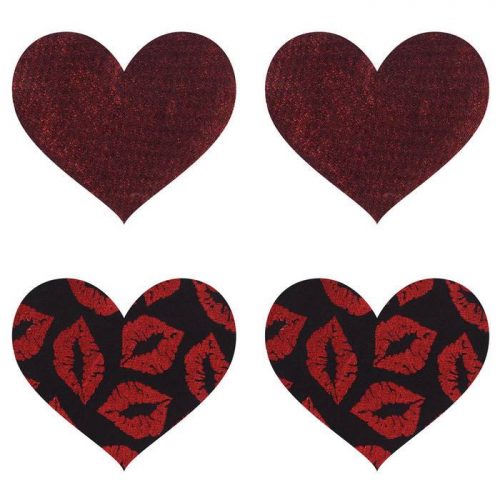 Peekaboos Premium Lipstick Kisses Heart Nipple Pasties (2 Pairs) - Nippies