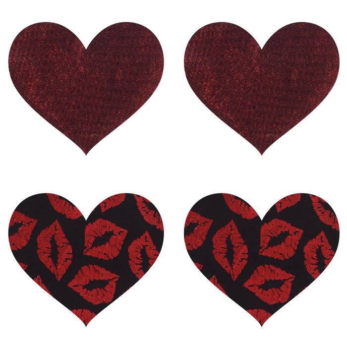 Peekaboos Premium Lipstick Kisses Heart Nipple Pasties (2 Pairs) - Nippies