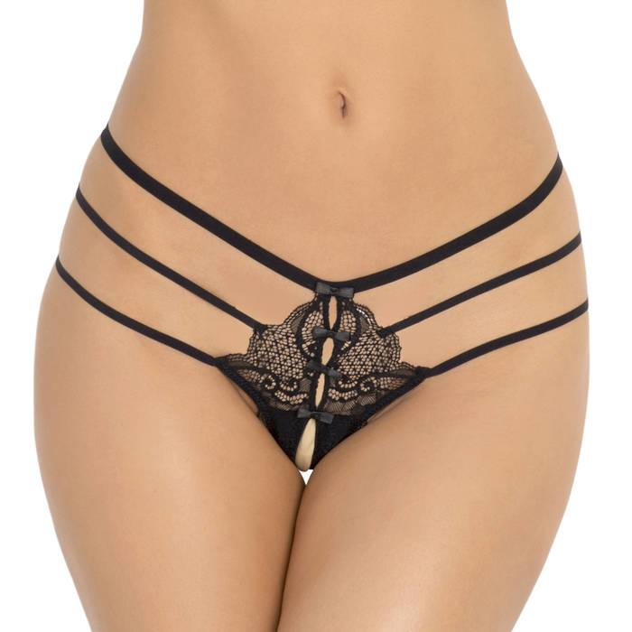 Rene Rofe Crotchless Lace Strappy Thong - René Rofé