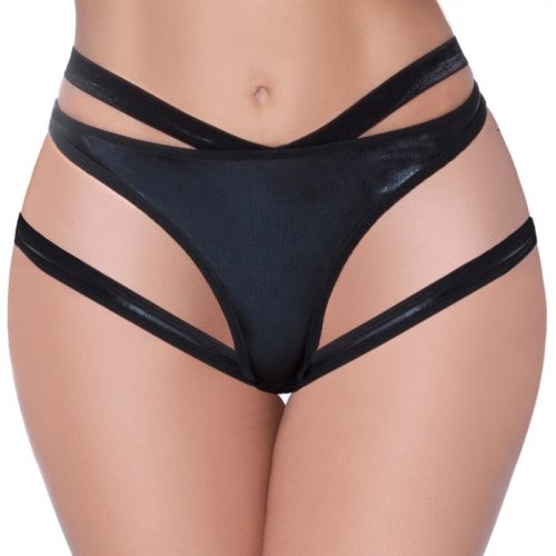 Seven 'til Midnight Black Wet Look Open-Back Strappy Knickers - Seven 'til Midnight