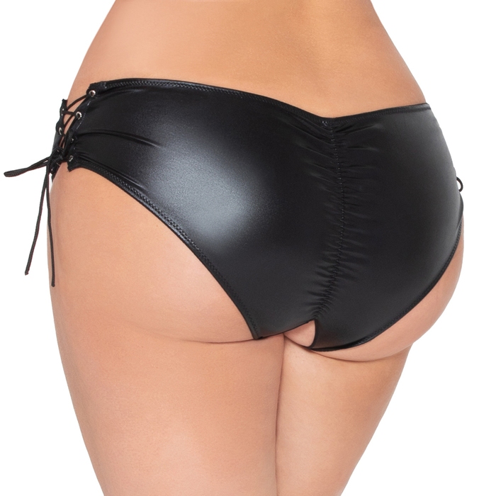 Seven 'til Midnight Plus Size Crotchless Wet Look Lace-Up Knickers - Seven 'til Midnight