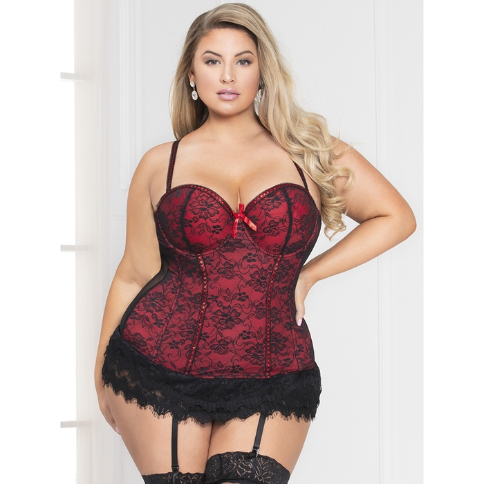 Seven 'til Midnight Plus Size Red Lace Bustier Set - Seven 'til Midnight