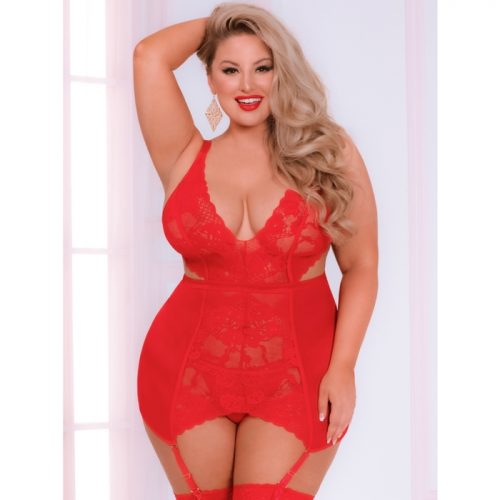 Seven 'til Midnight Plus Size Red Lace Chemise Set - Seven 'til Midnight