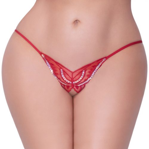 Seven 'til Midnight Plus Size Red Sequin Crotchless Butterfly Thong - Seven 'til Midnight